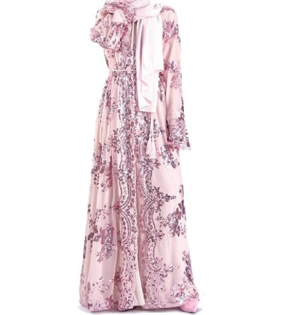 Robes Women's Islamic Luxurious Embroidered Sequin Muslim Kaftan Abaya - Pink - CY199MMSW6H $31.88