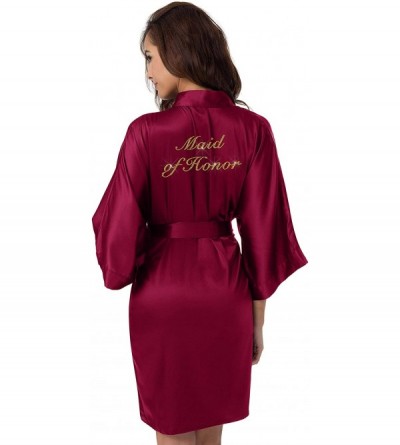 Robes Personalized Bridal Party Robes for Bridesmaid Bride Short Satin Bathrobe - Burgundy(maid of Honor) - CZ18RNR6G77 $17.91