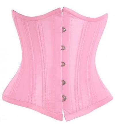 Bustiers & Corsets Pink Satin Double Bone Gothic Burlesque Bustier Waist Training Underbust Corset - CG17YTS5XQ8 $87.79