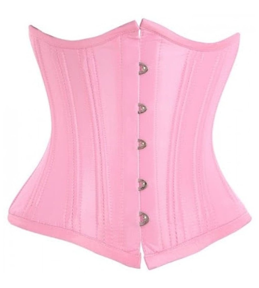 Bustiers & Corsets Pink Satin Double Bone Gothic Burlesque Bustier Waist Training Underbust Corset - CG17YTS5XQ8 $35.53