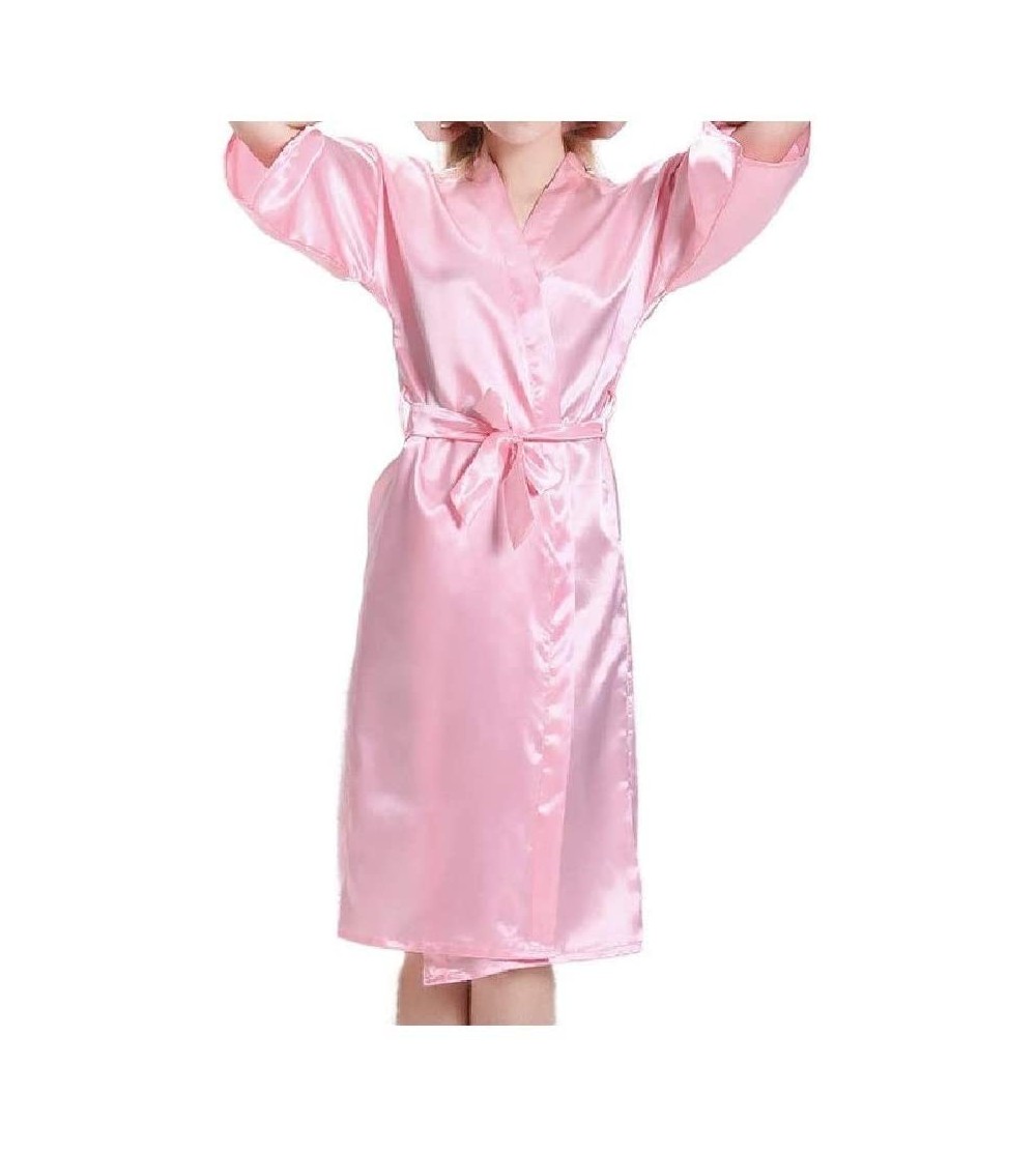 Robes Women's Spa Bathrobe 1/2 Long Sleeve Bridesmaid Lounger Bathrobe Pink M - Pink - C319DCSLXOI $19.12