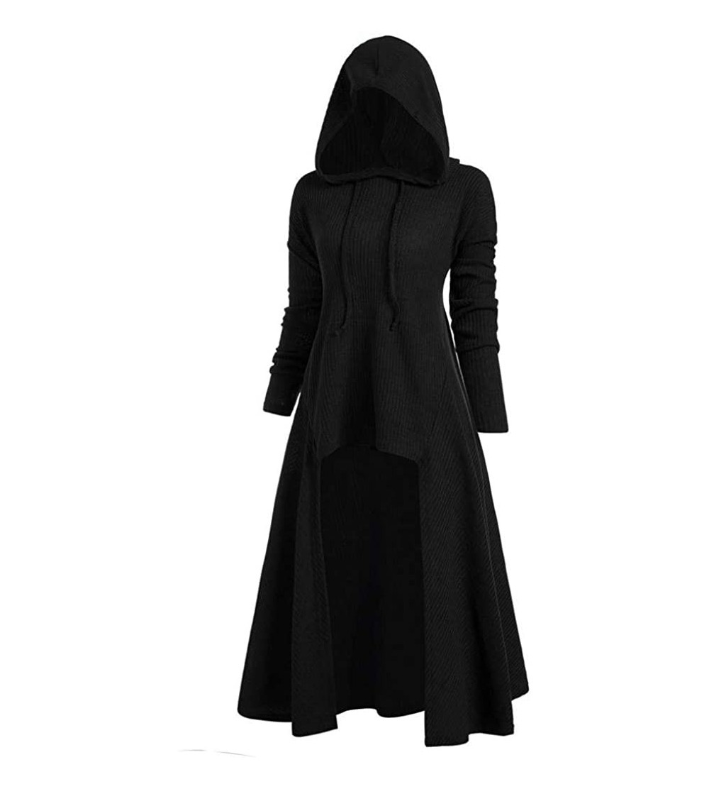 Robes Womens Dark Dress Street Gothic Witch Punk Style Moon Print Long Sleeve Slim Irregular Hem Cosplay Dresses Black - C418...