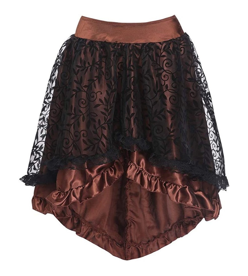 Bottoms Womens Sexy Gothic Floral Lace High Waist Gothic Novelty Corset High Plus Skirt - Brown - CN18Q6KZA3L $16.96