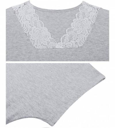 Sets Women Pajamas Sets Cotton V Neck Short Sleeve Lace Sleepwear Nightwear PJ Sets - C Grey - C6190C5O70L $17.42