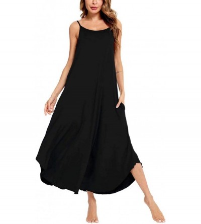 Sets Women's Sleeveless Long Nightgown Soft Sleepwear Strap Nightshirt Lounge Dress with Pockets - Black - CQ197H4OIX6 $20.50