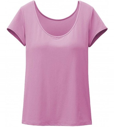 Tops Women's Short Sleeve Summer T-Shirt with Built-in Shelf Bra Yoga Tops - Purple - C9195LSRWQO $21.51