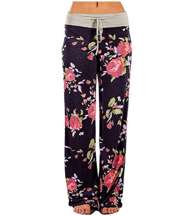 Bottoms Wide Leg Lounge Pants Womens Comfy Stretch Floral Print Drawstring Palazzo Yoga Pajama - Floral Brown - CS1969A753R $...