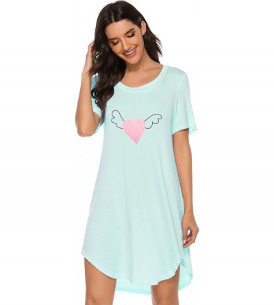 Nightgowns & Sleepshirts Women's Short Sleeve Nightgown Cute Round Neck Print Sleepwear Casual Nightshirt - Green - CE193WZGR...