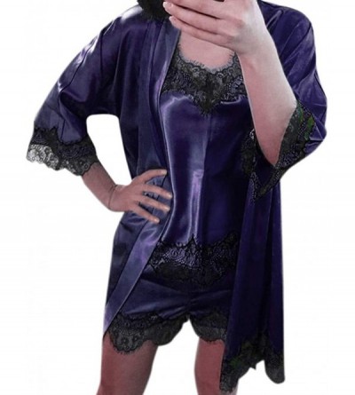 Nightgowns & Sleepshirts 2PC Lingerie Set- Women Lace Tank Nightdress Plus Size Nightgown Sleepwear Underwear - Blue - CX18O9...