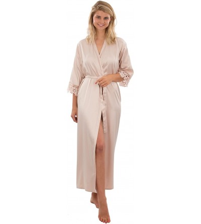 Robes Clementine Lace Satin Robe- Lightweight Robe for Women- Long - Cameo - CH18DTE8WY7 $14.55