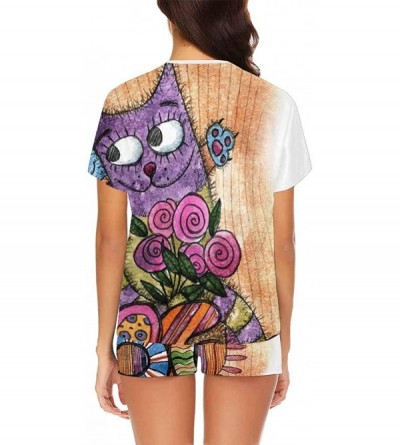 Sets Cats in Love Women's Sleepwear T Shirt Round Neck Short Sleeve Pajama Set - Multi 1 - CJ19CCZGMC5 $45.57