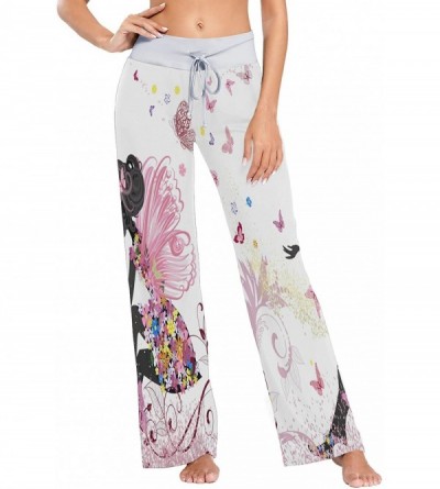 Bottoms Girl Butterfly Floral Women's Pajama Lounge Pants Casual Stretch Pants Wide Leg - C219836Y4OX $21.24
