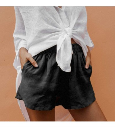 Nightgowns & Sleepshirts Women High Waist Cotton Linen Shorts with Pockets Solid Color Loose Summer Fashion Shorts - Black - ...