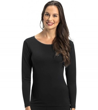 Thermal Underwear Women's Fleece Lined Thermal Long Sleeve Top Crewneck Underwear Baselayer T-Shirt - Black - CO18GQSWAM0 $33.99