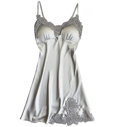 Nightgowns & Sleepshirts Sleepwear 2020 Popular Polka Dot Lace Pajamas for Womens-Fashionable V-Neck Necklace Mesh - Silver34...