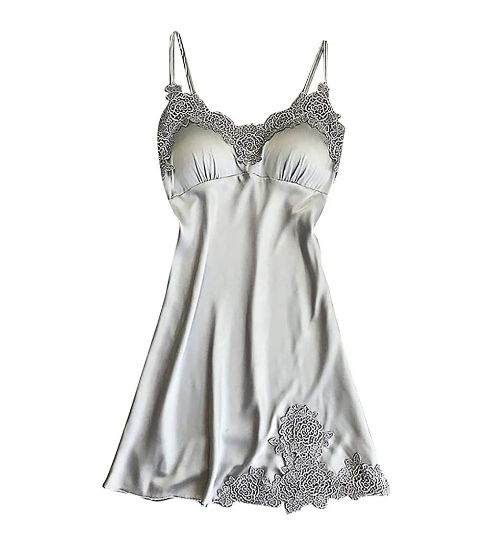 Nightgowns & Sleepshirts Sleepwear 2020 Popular Polka Dot Lace Pajamas for Womens-Fashionable V-Neck Necklace Mesh - Silver34...