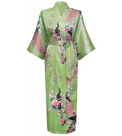 Robes Women's Bathrobe- Women Silk Kimono Robes Long Sexy Nightgown Vintage Printed Night Gown Flower Plus Size-Green-OneSize...