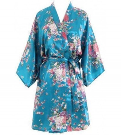 Robes Silk Satin Floral Bridesmaid Robes Gowns Bride Bath Robe Wedding Kimono Robe - Lake Blue - CB190GO3IYT $9.62