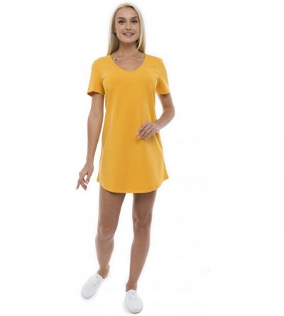 Nightgowns & Sleepshirts Women's Casual Dress Loose Fit V-Neck Nightgown - Mustard - CU18WSQRESQ $37.92