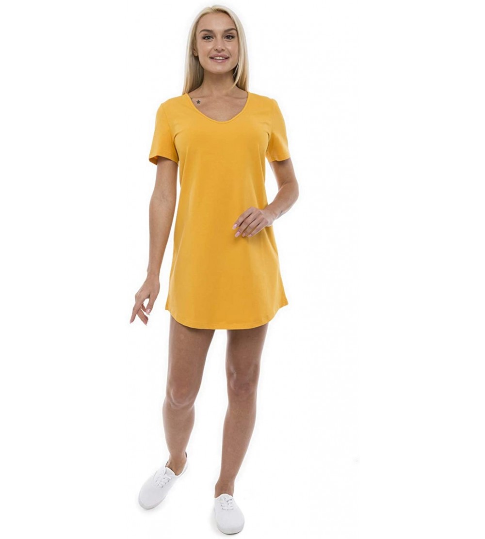 Nightgowns & Sleepshirts Women's Casual Dress Loose Fit V-Neck Nightgown - Mustard - CU18WSQRESQ $23.82