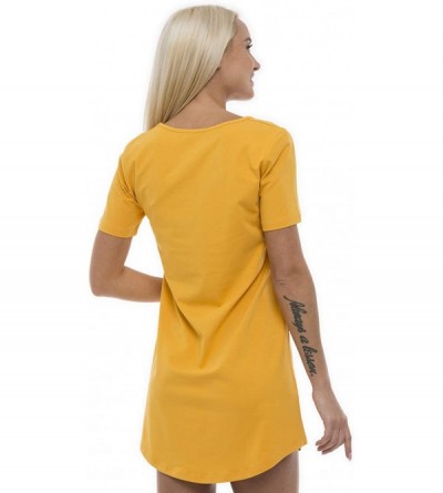 Nightgowns & Sleepshirts Women's Casual Dress Loose Fit V-Neck Nightgown - Mustard - CU18WSQRESQ $23.82