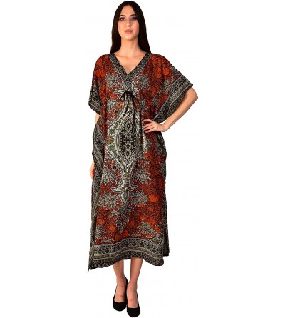 Nightgowns & Sleepshirts Cotton Women's Long Kaftan Dress Maxi Caftan Dress Gown Top Night Dress Free Size - Orange - CD192RK...