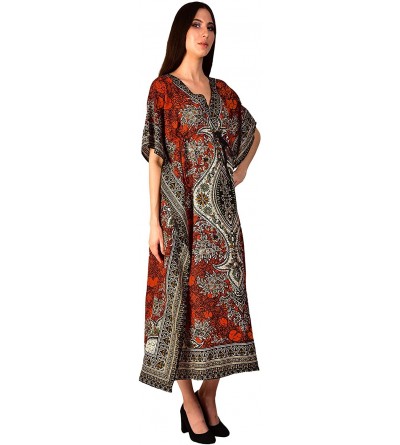 Nightgowns & Sleepshirts Cotton Women's Long Kaftan Dress Maxi Caftan Dress Gown Top Night Dress Free Size - Orange - CD192RK...