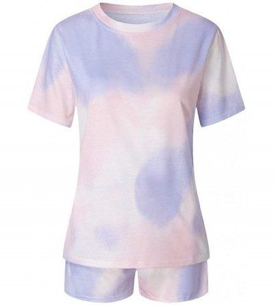 Sets Pajamas Set for Women-Womens Tie Dye Printed Tee and Shorts Pajamas Set Short Sleeve Sleepwear Pjs Sets Loungewear - Z3-...