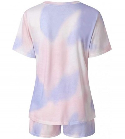 Sets Pajamas Set for Women-Womens Tie Dye Printed Tee and Shorts Pajamas Set Short Sleeve Sleepwear Pjs Sets Loungewear - Z3-...
