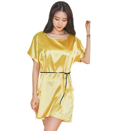 Nightgowns & Sleepshirts Women's Short Sleeves Charmeuse Silky Soft Spa Summer Sleeping Dress - Yellow - C4199SM4UAH $45.67