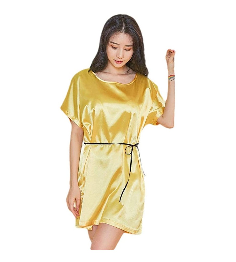 Nightgowns & Sleepshirts Women's Short Sleeves Charmeuse Silky Soft Spa Summer Sleeping Dress - Yellow - C4199SM4UAH $21.69