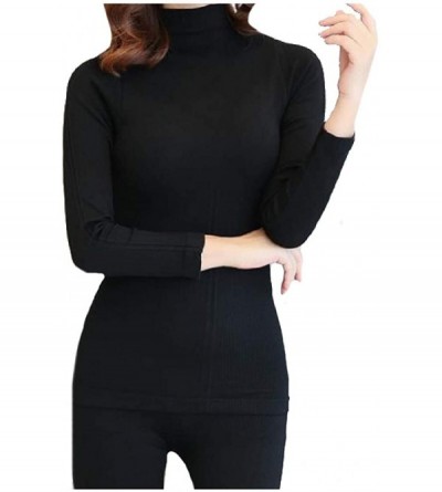 Thermal Underwear Elegant Stay Wicking Base Seamless Warm Layer Top & Bottom Set - Black - CV18AKKNXSD $19.60