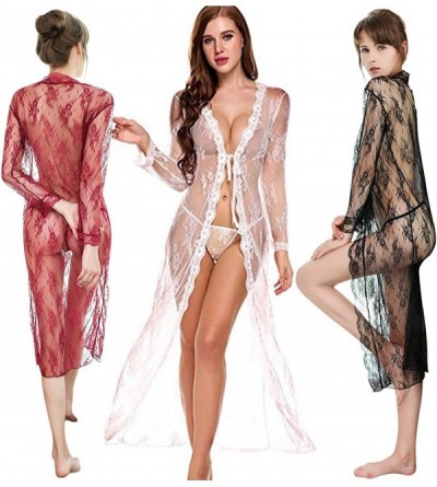 Robes Women Sexy Lingerie Lace Kimono Robe Cover up Babydoll Mesh Nightgown Chemise Long Plus Size Dress Maternity Pregnant R...