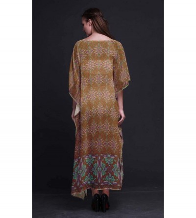 Nightgowns & Sleepshirts Floral Ethnic Long Caftan Maxi Dress Beach Swimwear Cover up Womens Kaftan - Medium Orange - CS18NCO...
