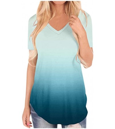 Nightgowns & Sleepshirts Womens Short Sleeve Tie Dye Tops Summer V Neck Gradient Colour Loose Casual Simple T Shirt Fit Tee B...