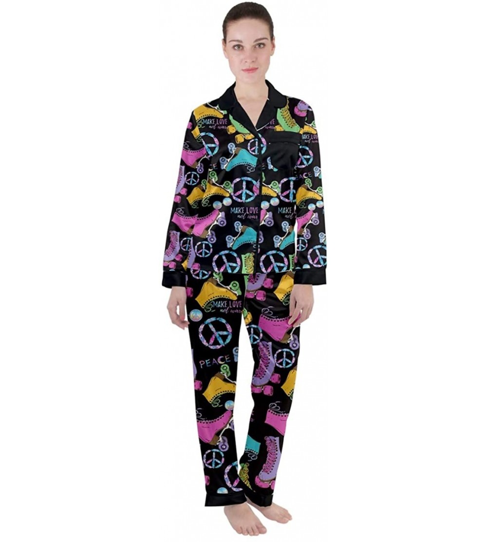 Sets Womens Two Piece Pajama Set Sleepwear Cool Pop Comic Pop Art Thunder Super Cartoon Satin Pyjamas Set- XS-3XL - Black Bla...