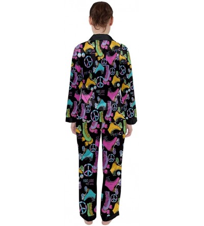 Sets Womens Two Piece Pajama Set Sleepwear Cool Pop Comic Pop Art Thunder Super Cartoon Satin Pyjamas Set- XS-3XL - Black Bla...