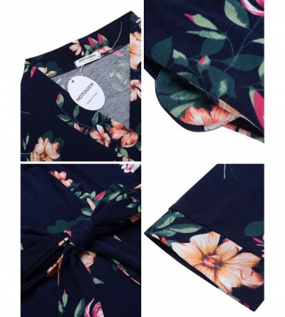 Robes Women Kimono Robes Cotton Lightweight Robe Short Knit Bathrobe Soft Sleepwear Ladies Loungewear - Navy Floral - C319CZ9...