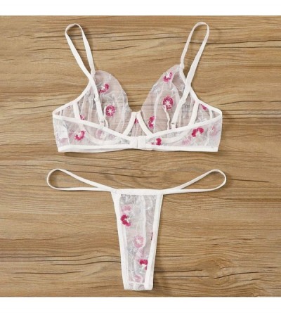 Sets Sexy Lingerie Lace Flower Embroidery G-String Thong Temptation Underwear Sleepwear - White - C71908W0Y7S $11.74