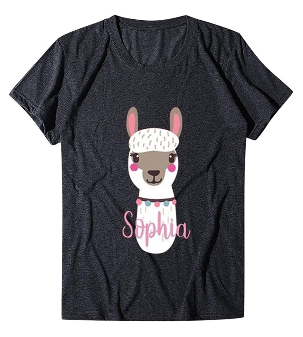 Nightgowns & Sleepshirts Printed T-Shirt- Summer Women's Alpaca Short Sleeve Round Neck Plus Size top - Dark Gray - C81943LK0...