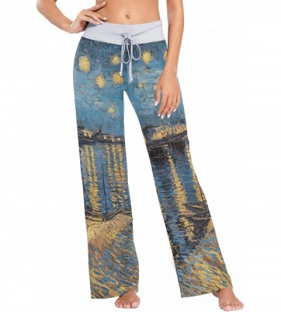Bottoms Starry Sky Beach Couple Bridge Women Loose Palazzo Casual Drawstring Sleepwear Print Yoga Pants - CB19D8UR36L $45.76