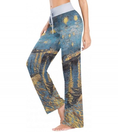 Bottoms Starry Sky Beach Couple Bridge Women Loose Palazzo Casual Drawstring Sleepwear Print Yoga Pants - CB19D8UR36L $19.11