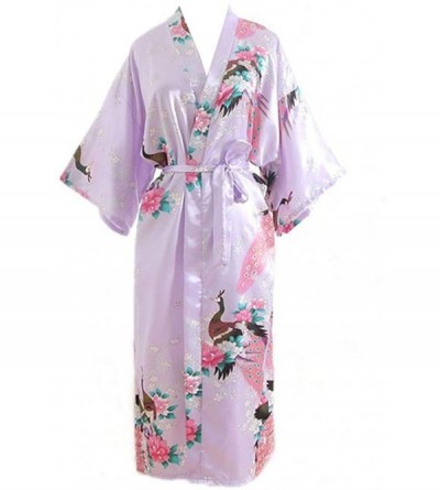 Robes Kimono Long Bath Robe Gown Silky Peacock Bridesmaid Bridal Yukata Shower Womens Gift - Light Purple - CW194CAAKAG $41.70