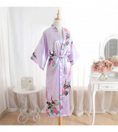 Robes Kimono Long Bath Robe Gown Silky Peacock Bridesmaid Bridal Yukata Shower Womens Gift - Light Purple - CW194CAAKAG $20.06