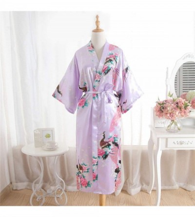 Robes Kimono Long Bath Robe Gown Silky Peacock Bridesmaid Bridal Yukata Shower Womens Gift - Light Purple - CW194CAAKAG $20.06
