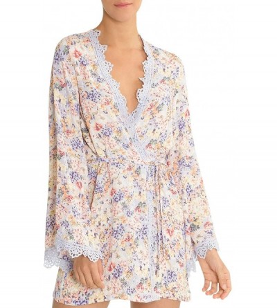 Robes Windflower Floral Print Wrap Robe - Blue / Peach - CX18R5753WR $52.95