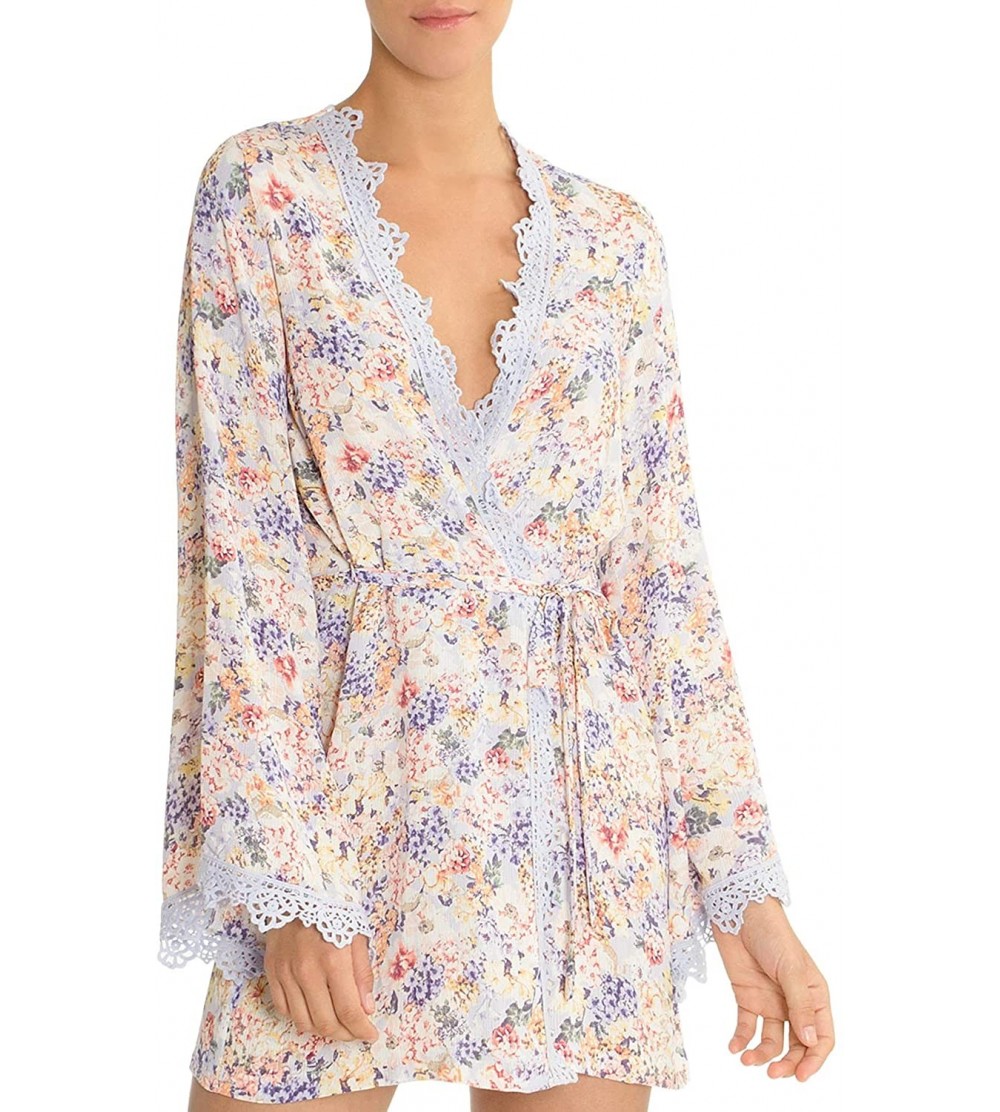 Robes Windflower Floral Print Wrap Robe - Blue / Peach - CX18R5753WR $52.95