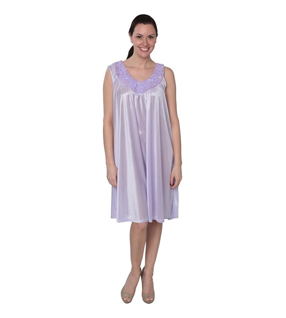 Nightgowns & Sleepshirts Women's Tricot Sleeveless Long Nightgown - F33_purple - CG182IXMWLK $18.04