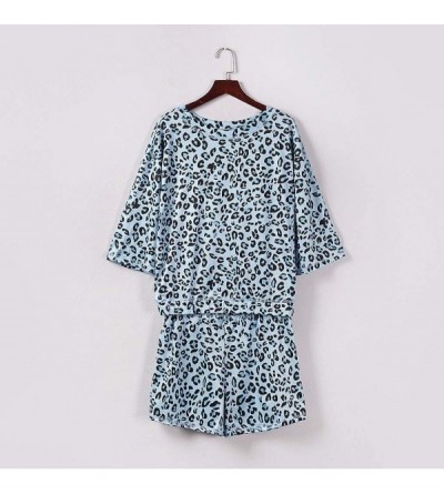 Sets Womens Leopard Printed Tee and Shorts Pajamas Set Short Sleeve Sleepwear Pjs Sets Loungewear - Blue - CZ199IH2IDI $22.87