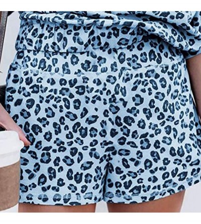 Sets Womens Leopard Printed Tee and Shorts Pajamas Set Short Sleeve Sleepwear Pjs Sets Loungewear - Blue - CZ199IH2IDI $22.87